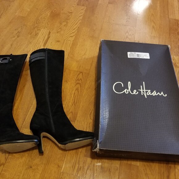 Cole Haan Air Sierra Tall Boots - Black Suede and Patent Leather Size 8 - Picture 10 of 16